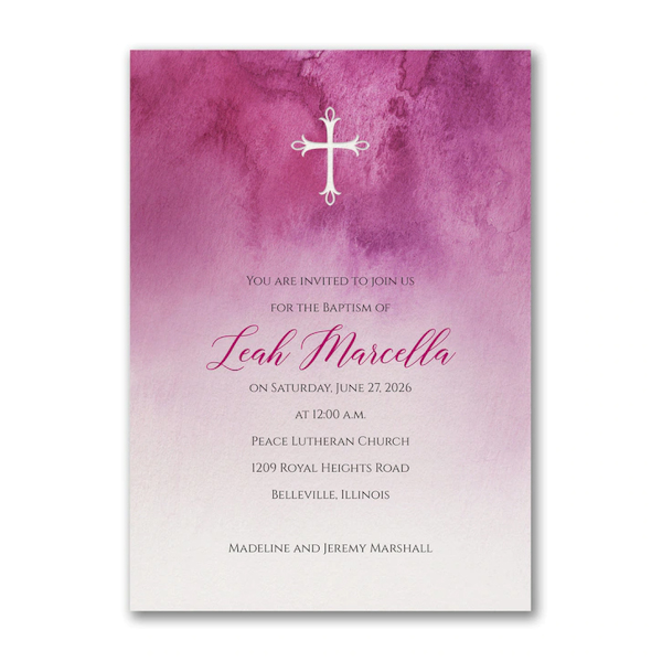 Watercolor in Pink Baptism Invitation